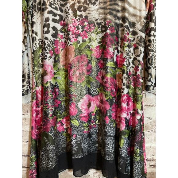 From The Heart Dress Womens XL Artsy Mixed Print Asymmetric Hem Flowy Glitter - Picture 9 of 16